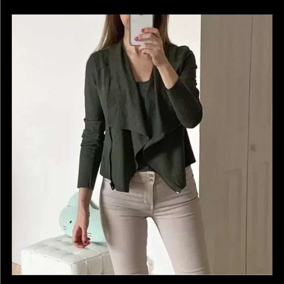 Blank NYC Jacket Faux Suede Draped Moto Green - Picture 2 of 8